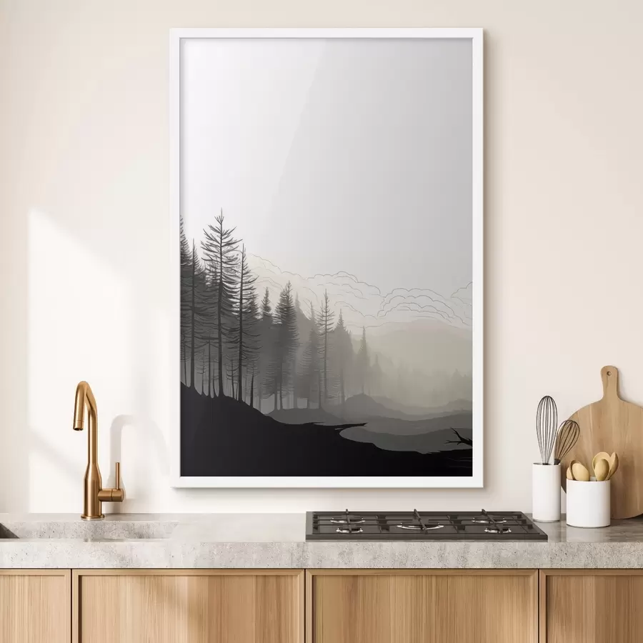 Papier peint Forêt dans la brume, style minimaliste f48574