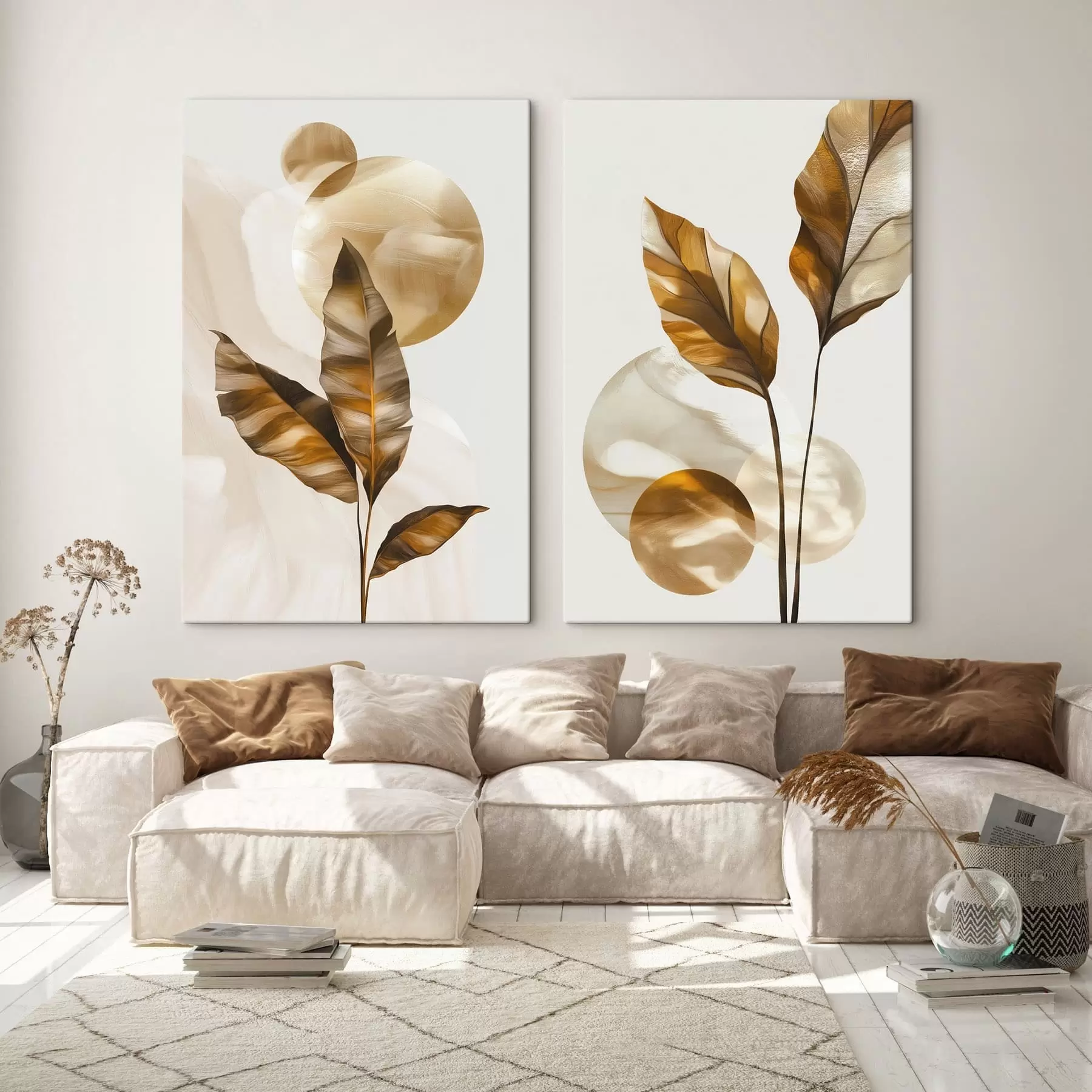 Tableau Une composition abstraite de feuilles et de cercles m30254