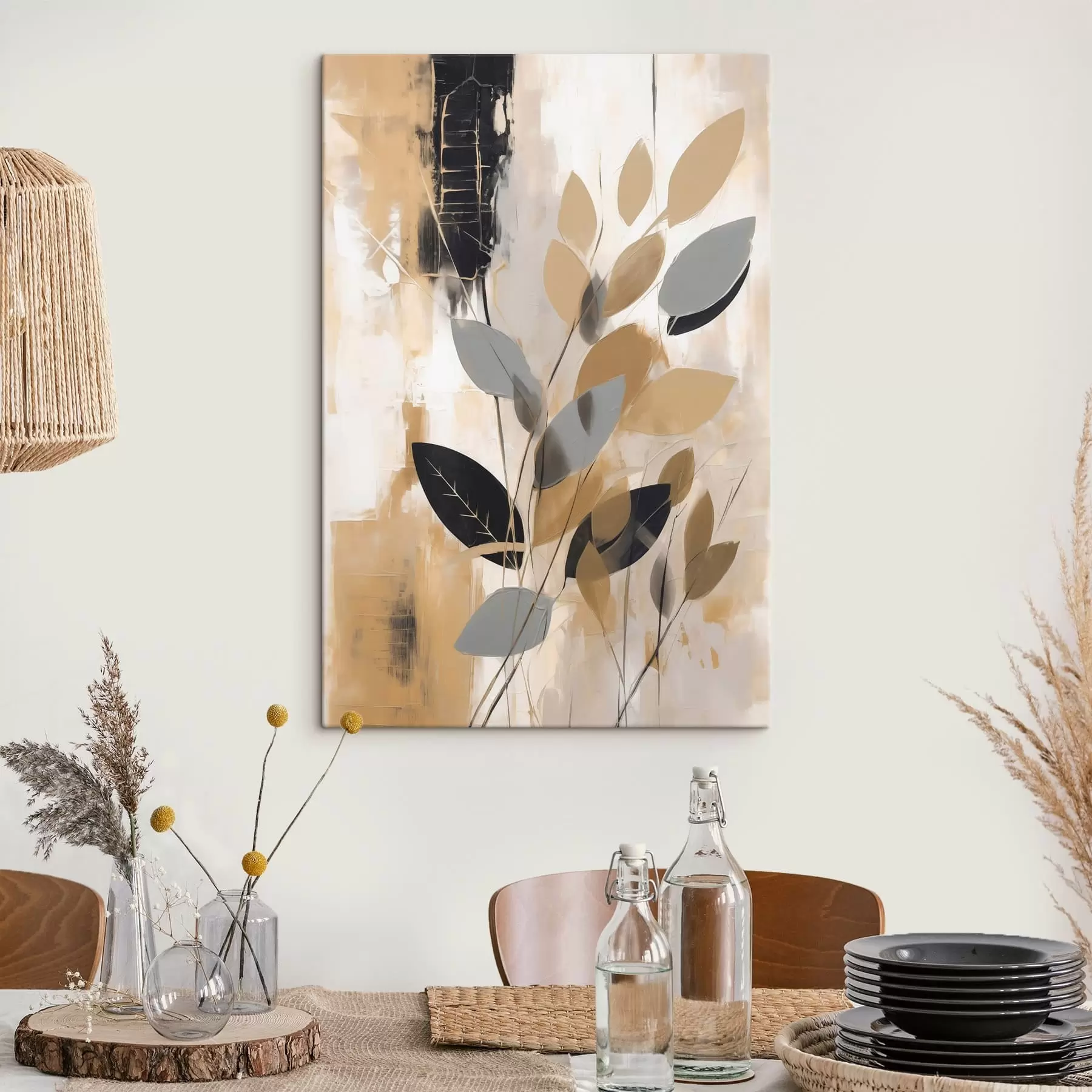 Tableau Une abstraction avec une branche de feuilles s48609