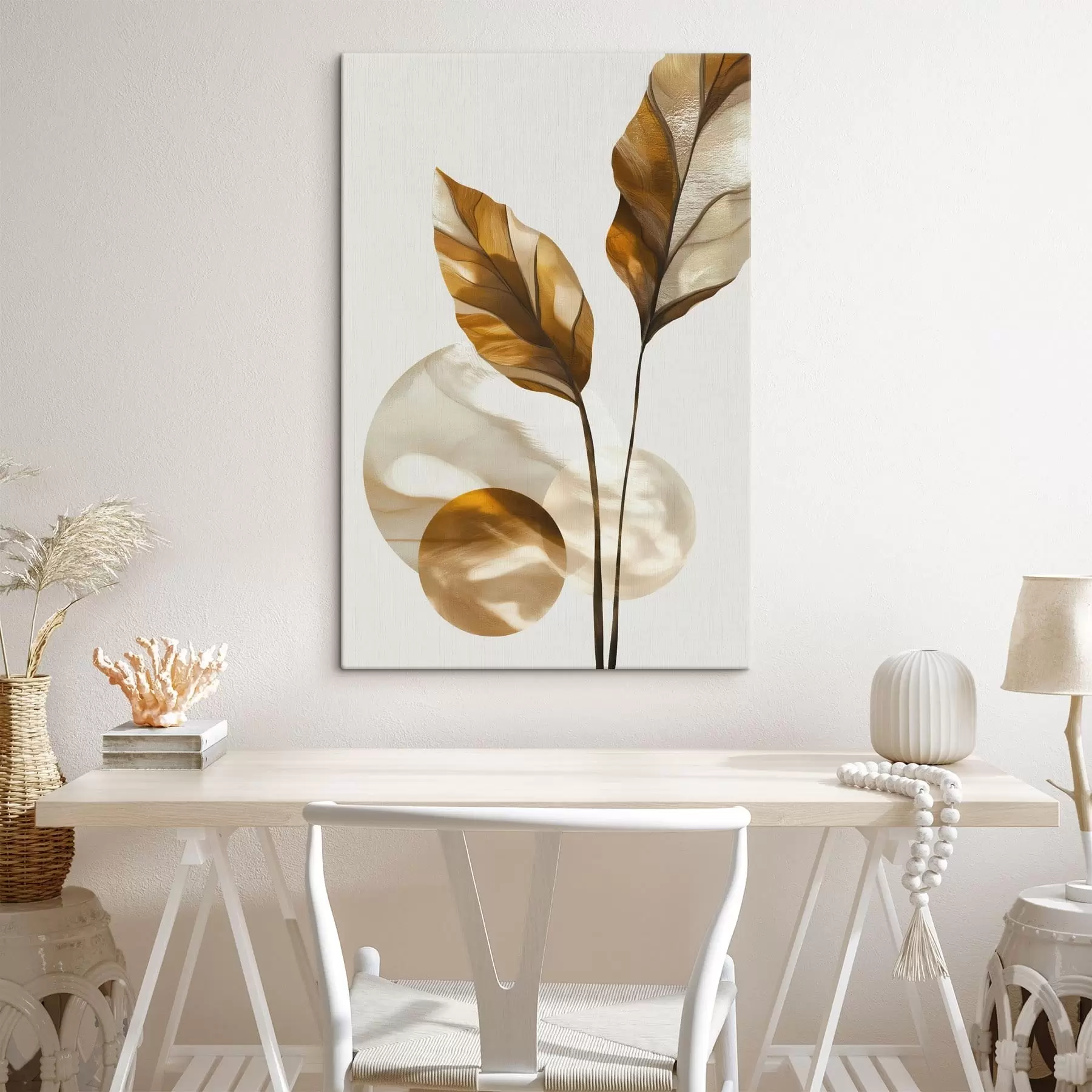 Tableau Une composition abstraite de feuilles et de cercles s48615