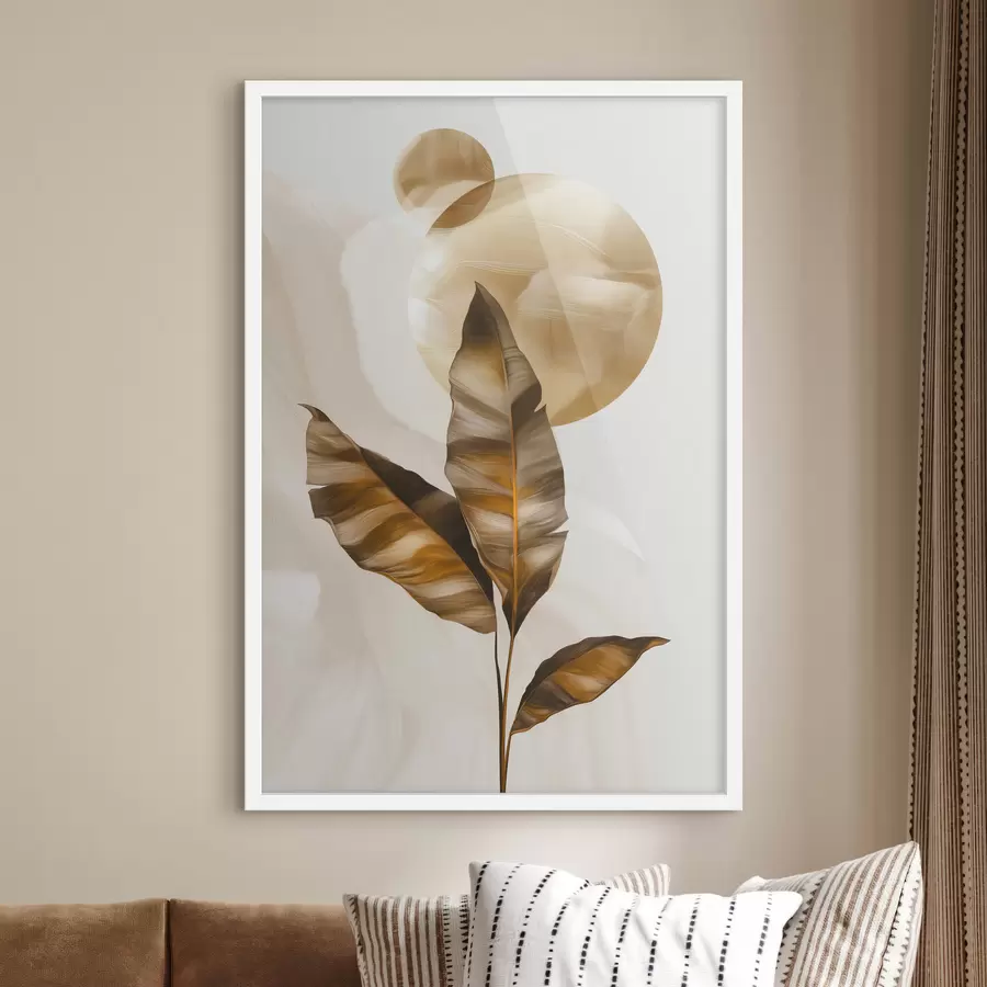 Papier peint Une composition abstraite de feuilles et de cercles f48614