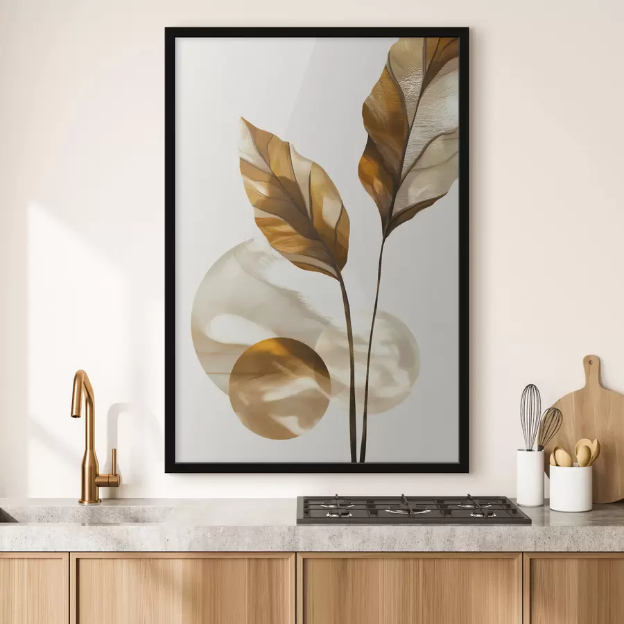 Papier peint Une composition abstraite de feuilles et de cercles f48615