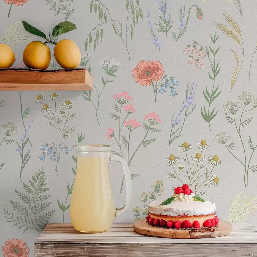 Papier peint Motif délicat de fleurs sauvages sur fond clair a01152