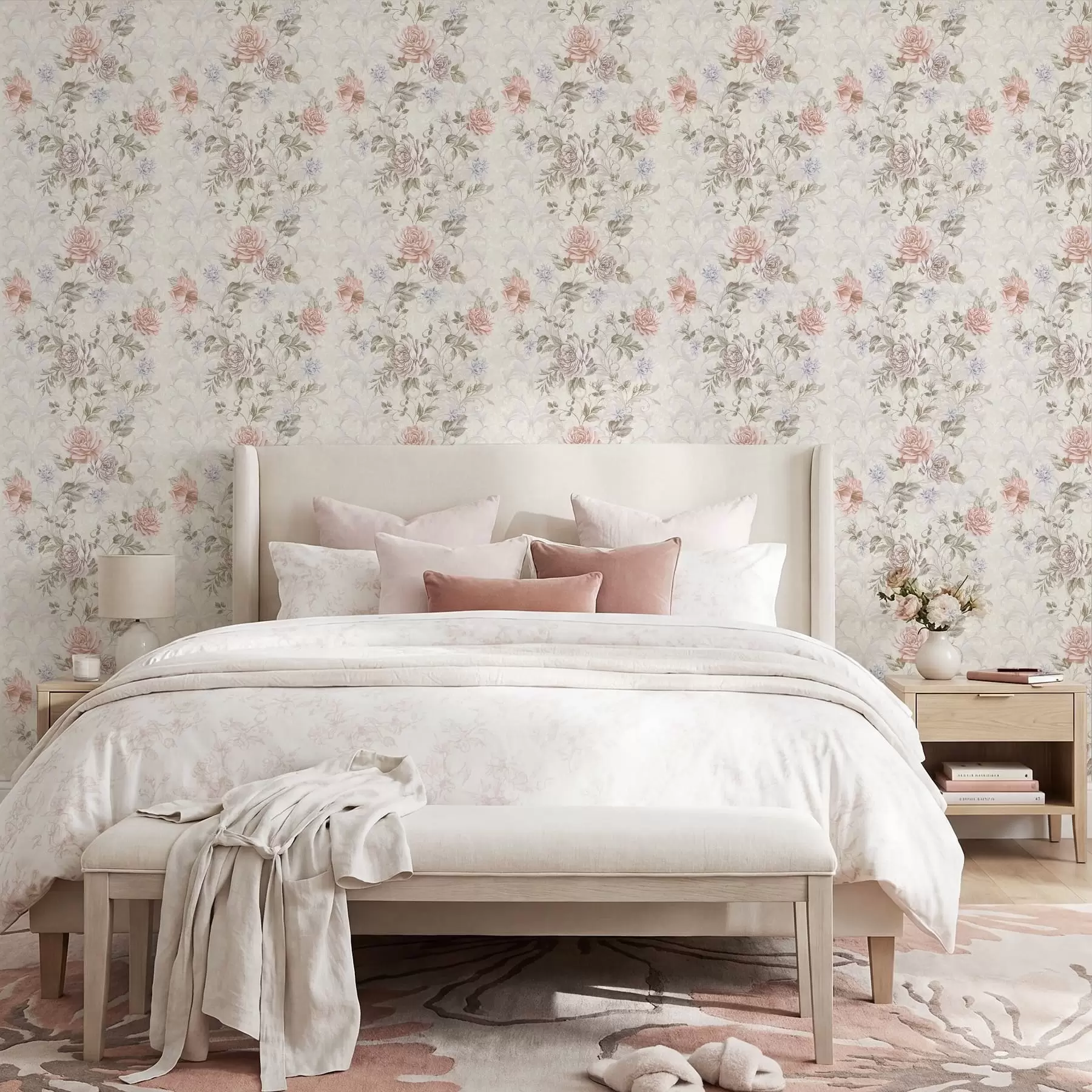 Papier peint Motif de grandes fleurs aux tons pastel a01154