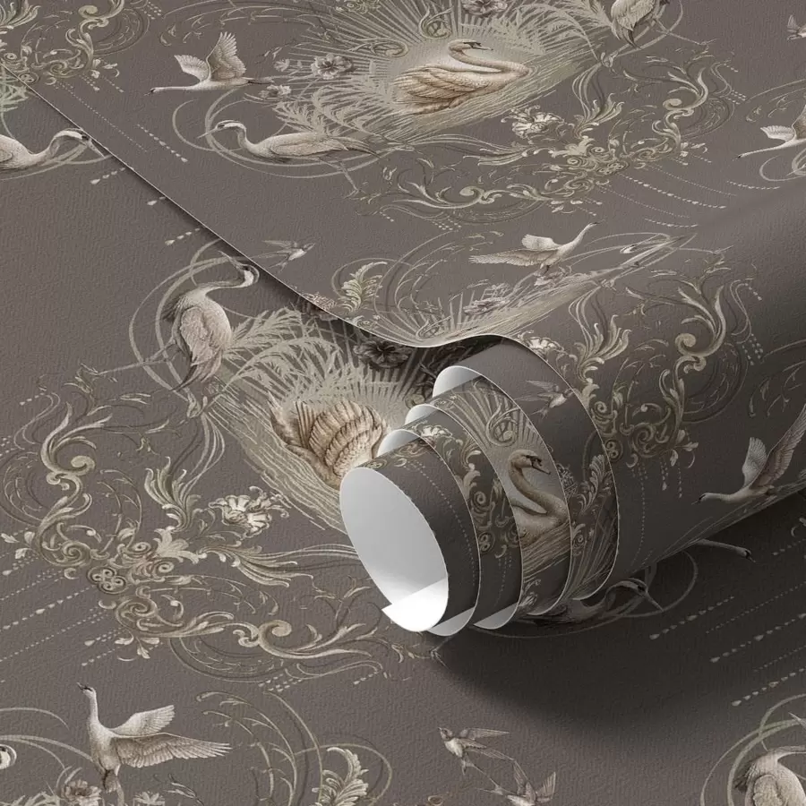 Papier peint Ornement représentant des cygnes et des oiseaux, de style classique a01161