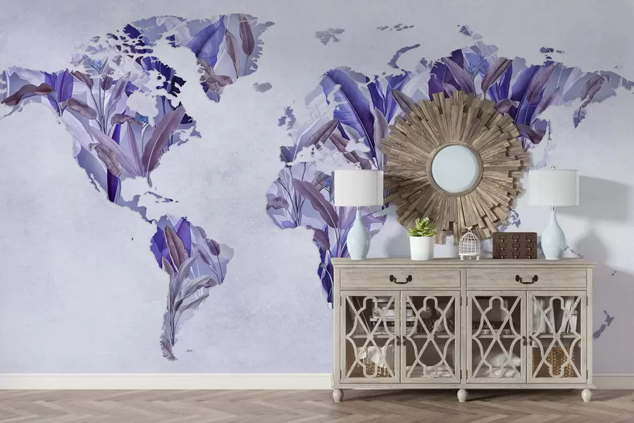 Papier peint Une carte du monde violette réalisée à partir de feuilles de bananier c00007v1