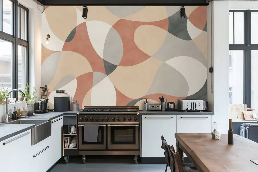 Papier peint Motif abstrait aux formes arrondies dans des tons chauds w05149v1