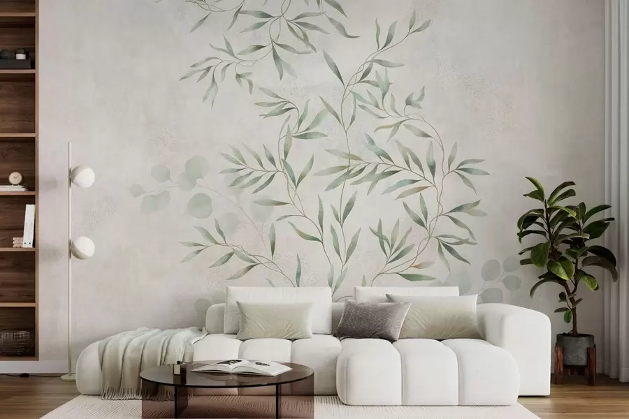 Papier peint Motif botanique délicat composé de fines branches sur un fond clair w05424