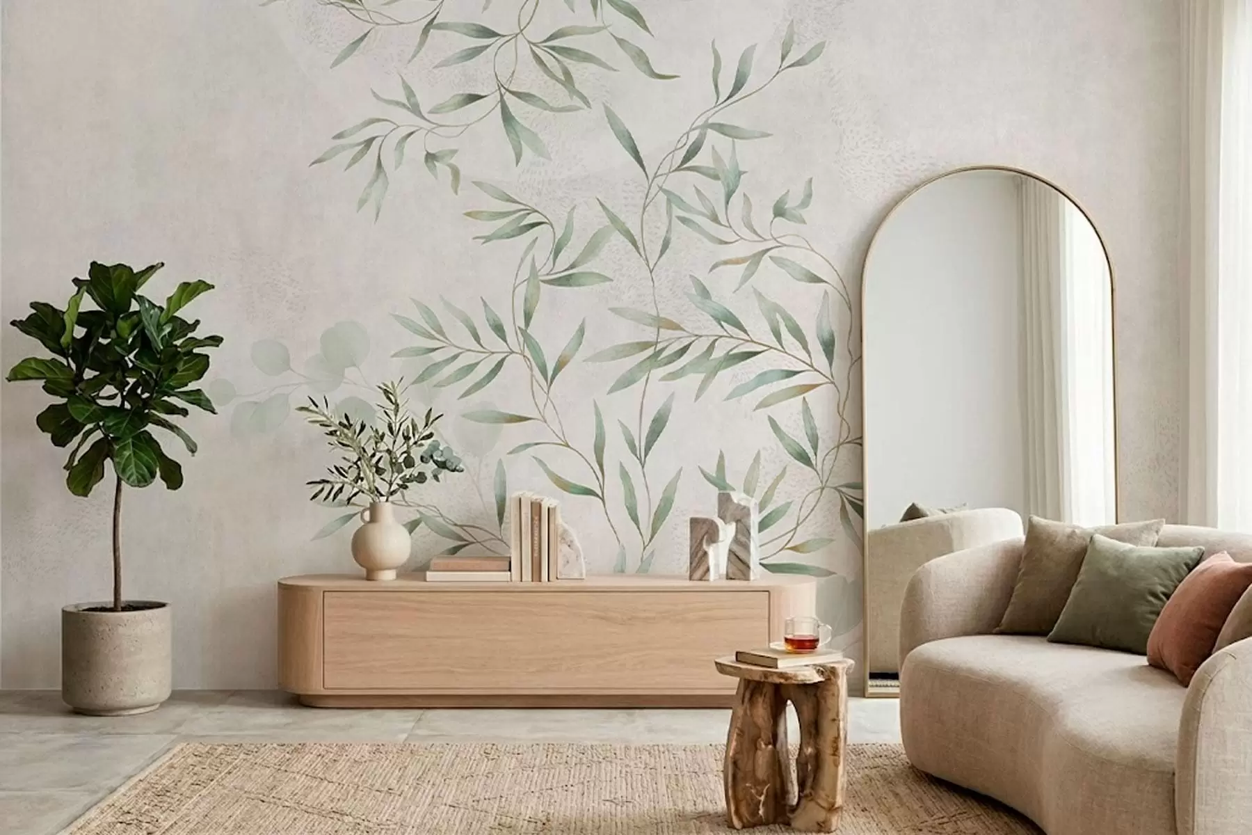 Papier peint Motif botanique délicat composé de fines branches sur un fond clair w05424