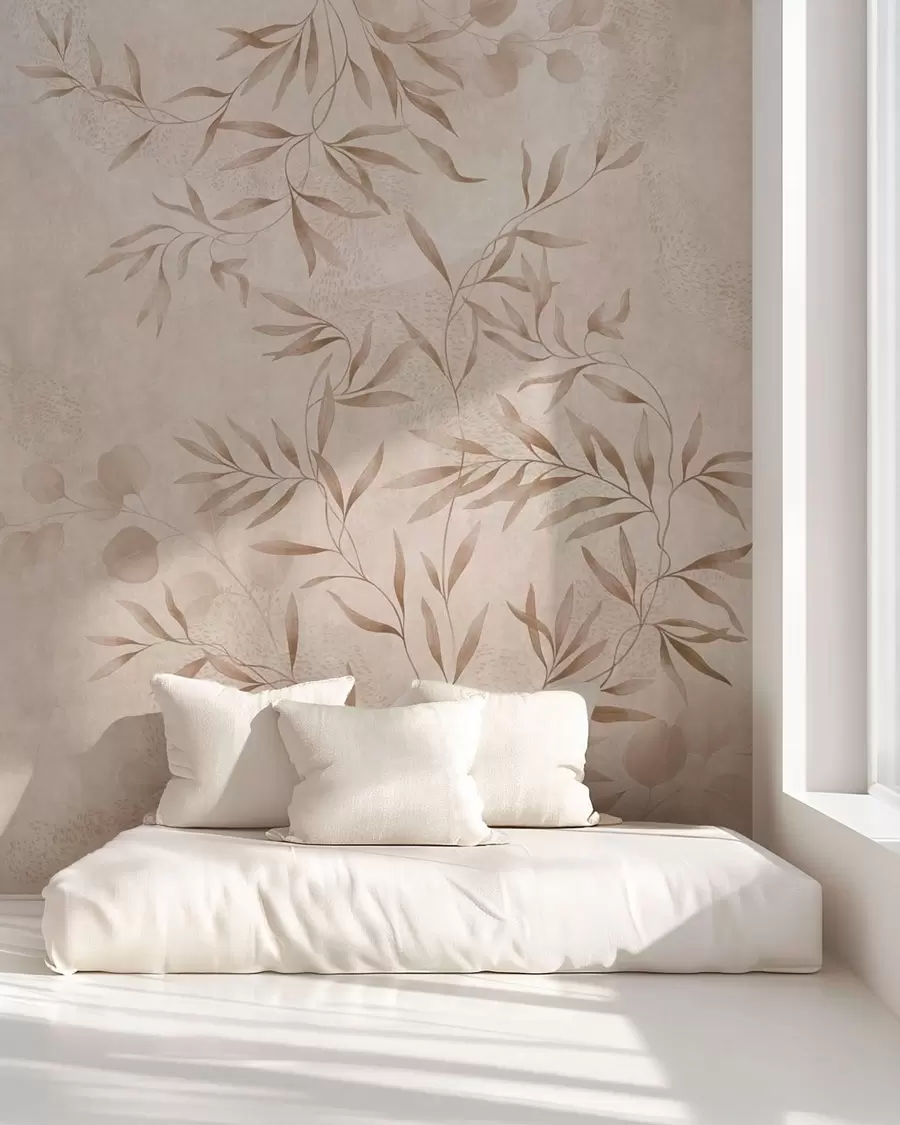 Papier peint Motif botanique dans des tons beiges et marron w05424v2