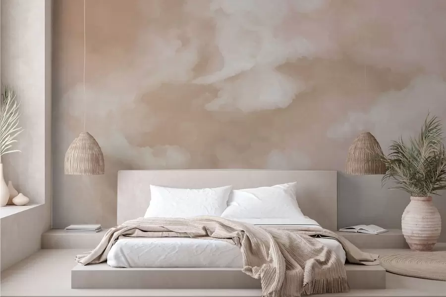 Papier peint Fond nuageux et doux dans des tons beiges chauds w05426