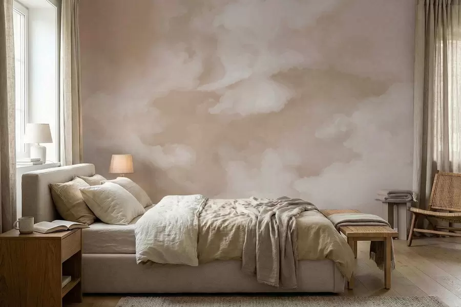 Papier peint Fond nuageux et doux dans des tons beiges chauds w05426