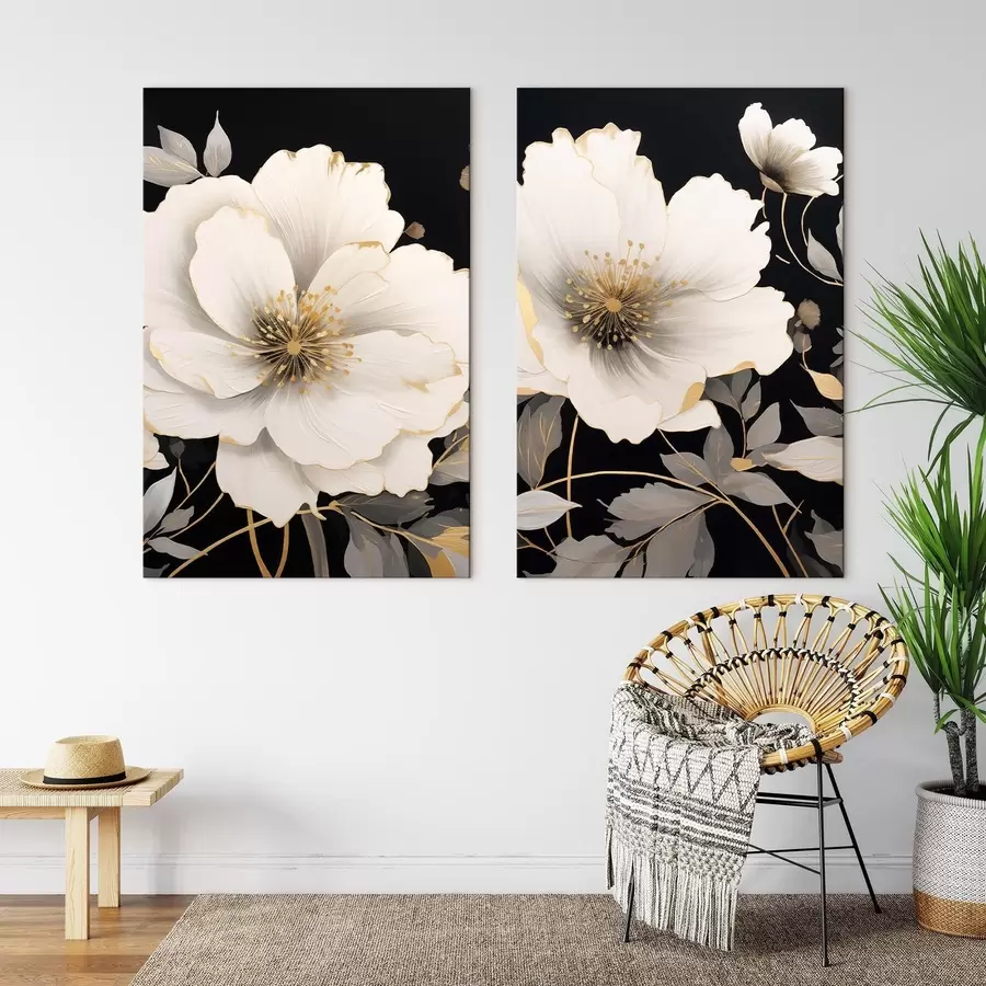 Tableau des fleurs blanches sur fond noir m30280