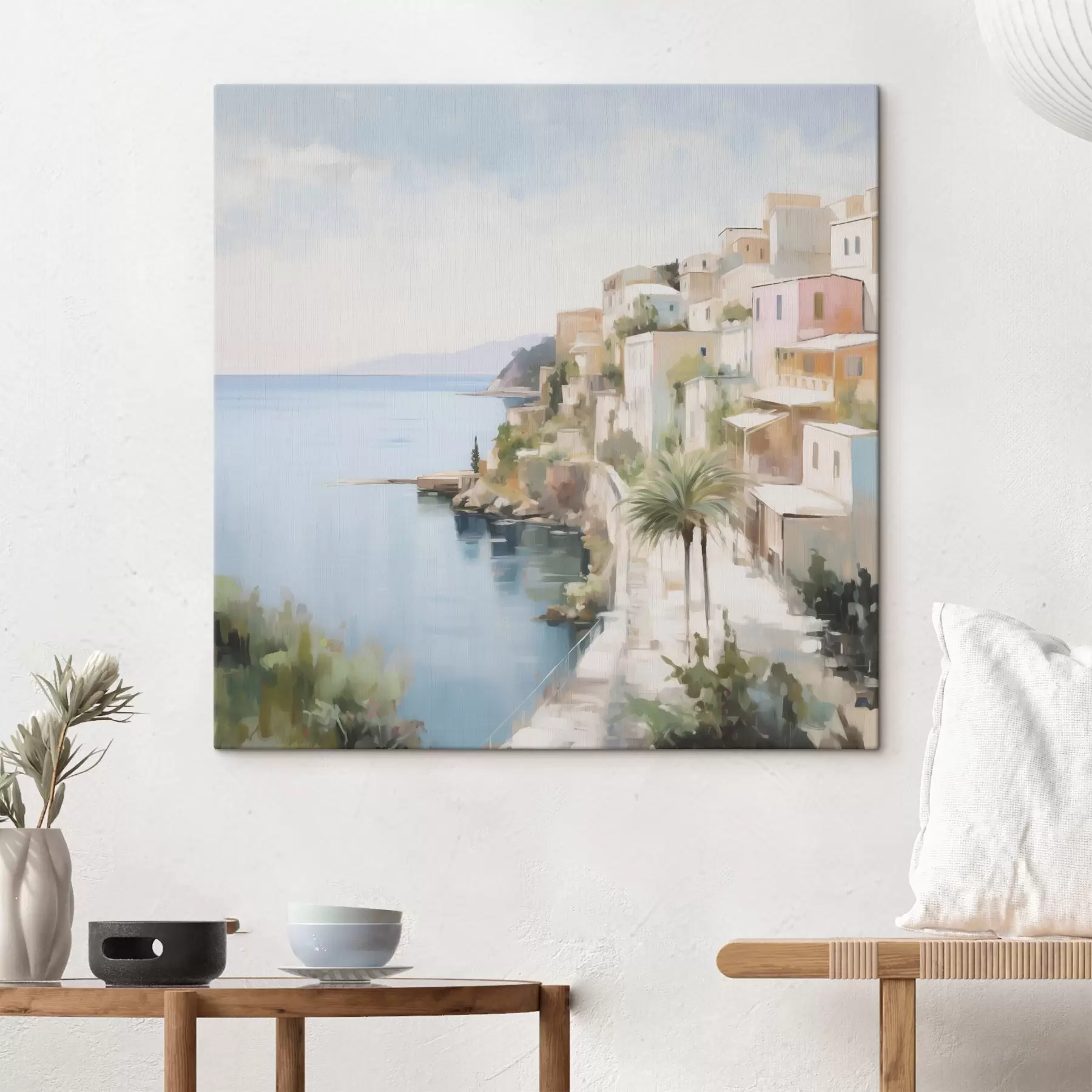 Tableau Paysage d'une ville au bord de la mer, imitation de peinture s48674