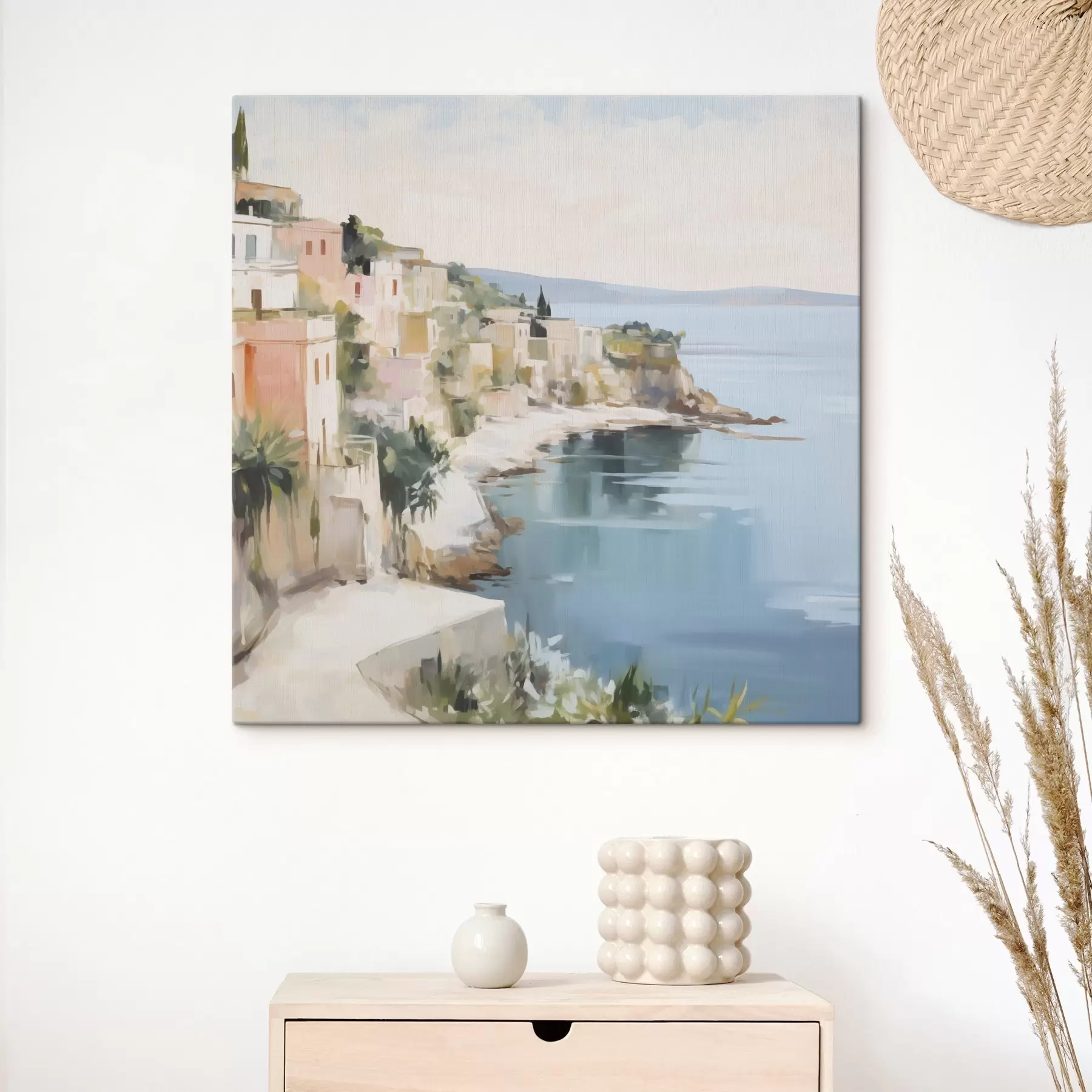 Tableau Paysage d'une ville côtière, imitation de peinture s48675