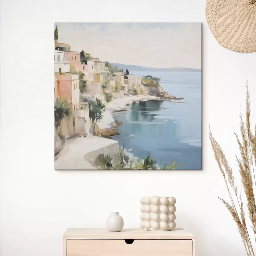 Tableau Paysage d'une ville côtière, imitation de peinture s48675