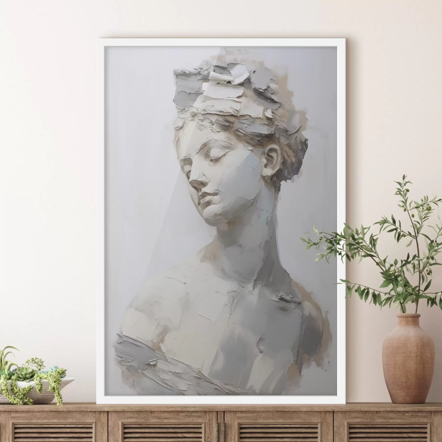 Papier peint Buste antique représentant une femme, imitation d'un tableau f48670