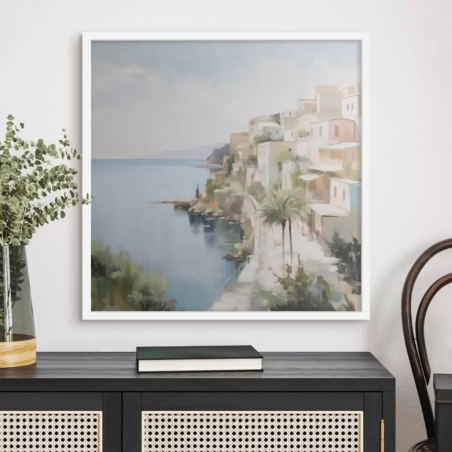 Papier peint Paysage d'une ville au bord de la mer, imitation de peinture f48674