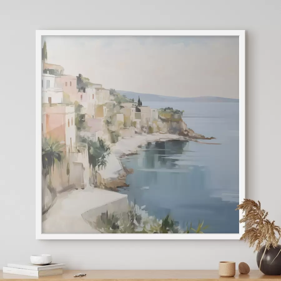 Papier peint Paysage d'une ville côtière, imitation de peinture f48675