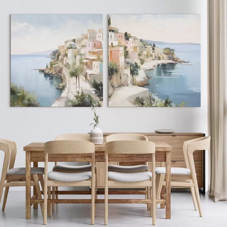 Tableau Paysage d'une ville au bord de la mer, imitation de peinture m30295