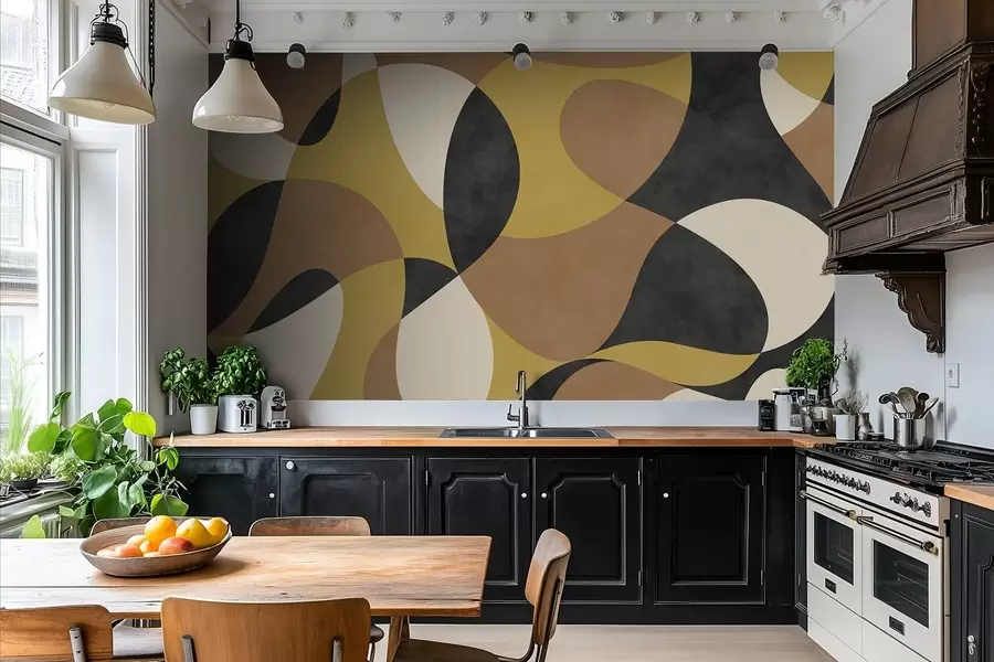 Papier peint Motif abstrait aux formes fluides et aux contrastes marqués w05149