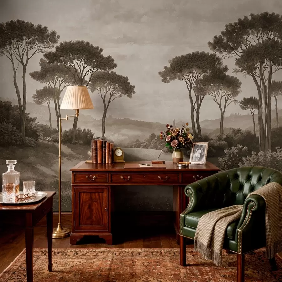 Papier peint Paysage avec des arbres dans des tons sépia vintage w05122v2
