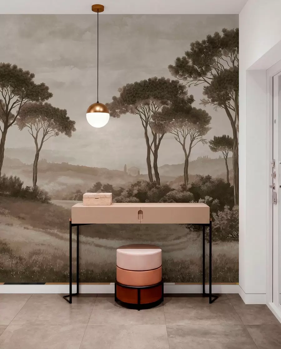 Papier peint Paysage avec des arbres dans des tons sépia vintage w05122v2
