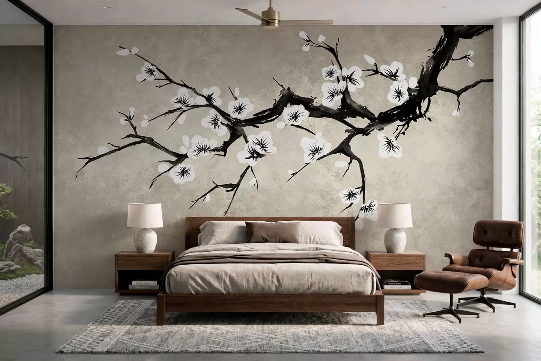 Papier peint Branche fleurie de blanc, dans un style minimaliste w05425