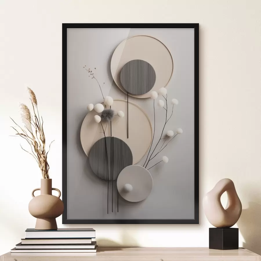 Papier peint Panneaux ronds ornés de brindilles sèches et de boules moelleuses f48601