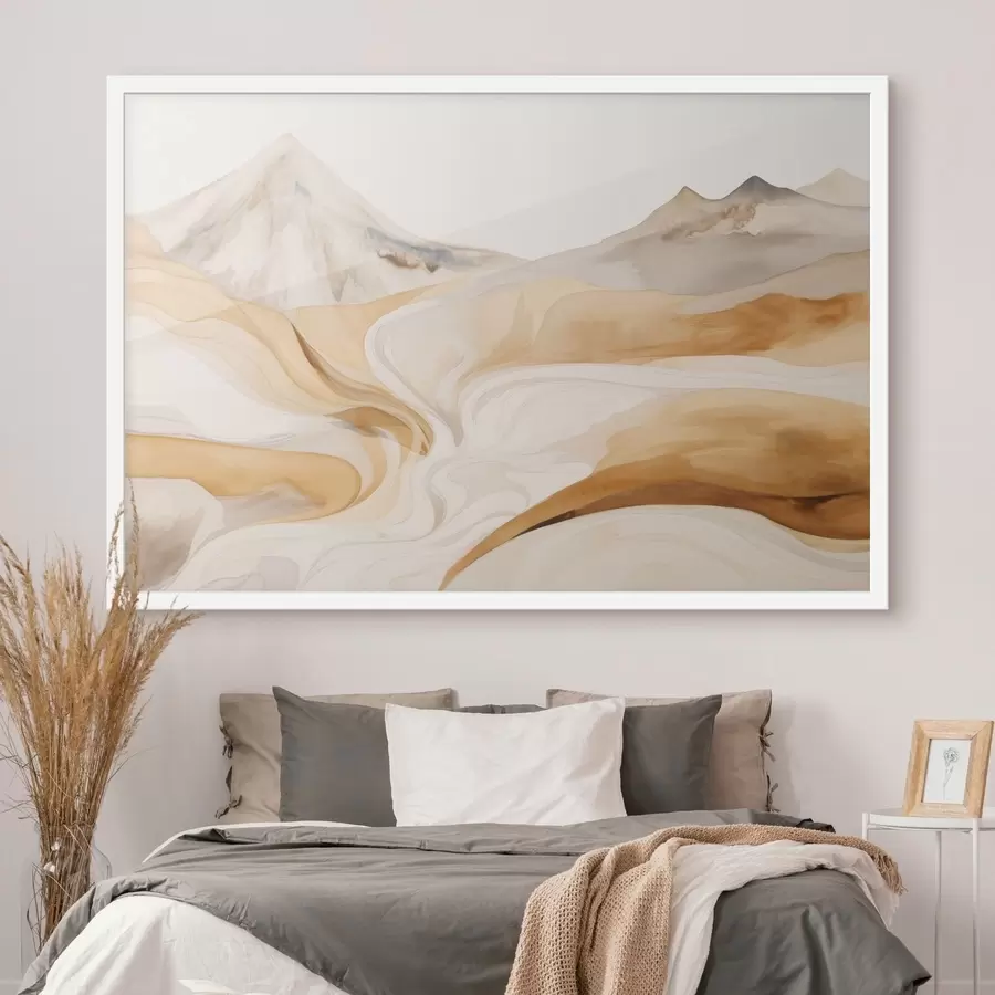 Papier peint Paysage stylisé avec des montagnes et des lignes fluides f48626