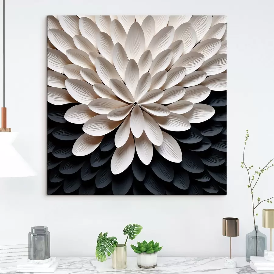 Tableau Fleur abstraite composée de nombreux pétales superposés et légers s48605