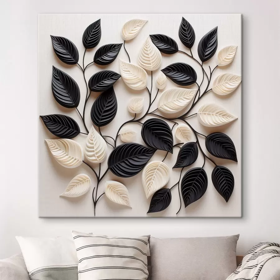 Tableau Composition de feuilles noires et claires sur les branches s48606