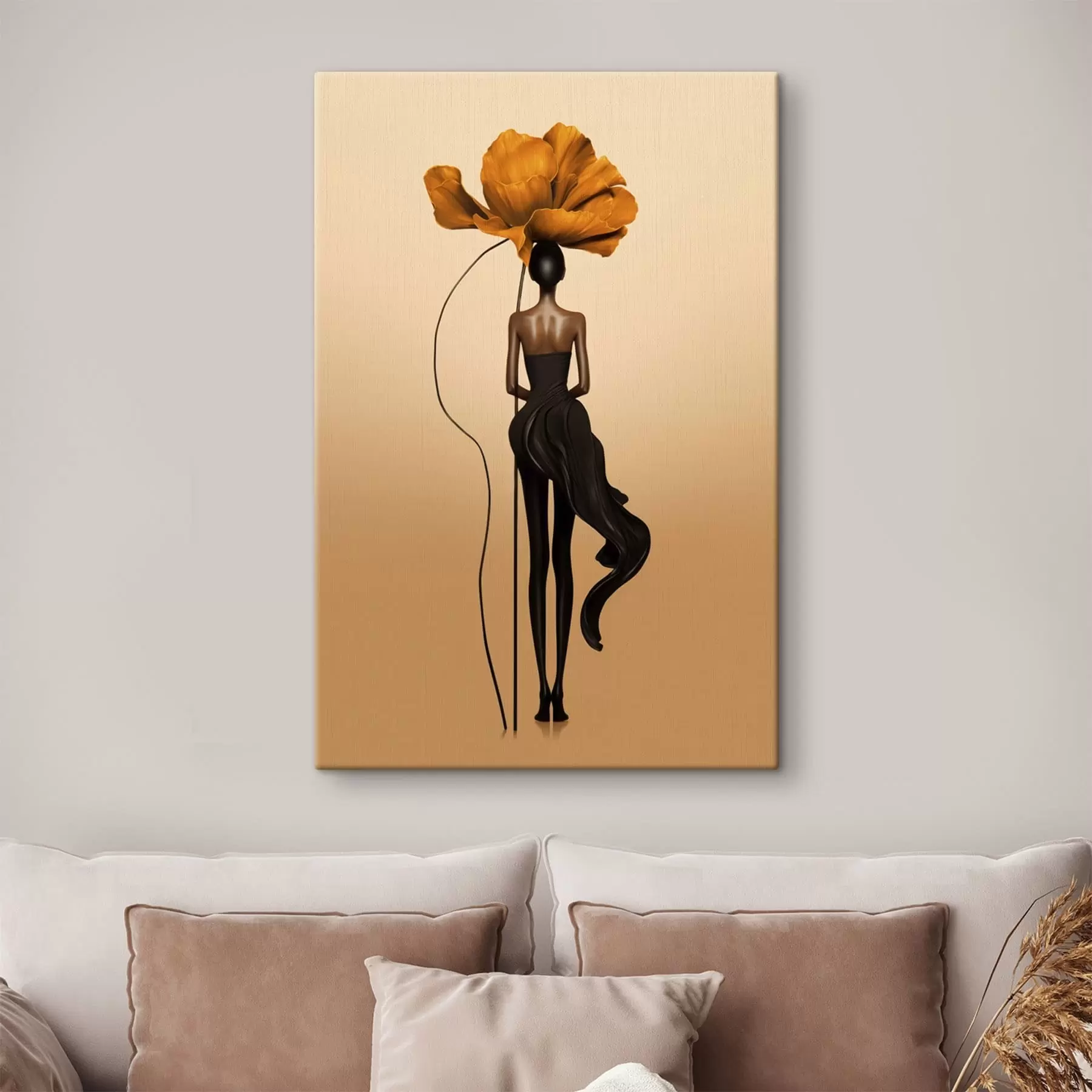 Tableau Figurine stylisée dont la tête est une grande fleur s48618