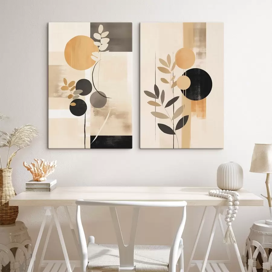 Tableau Abstractions avec des feuilles et des cercles m30133