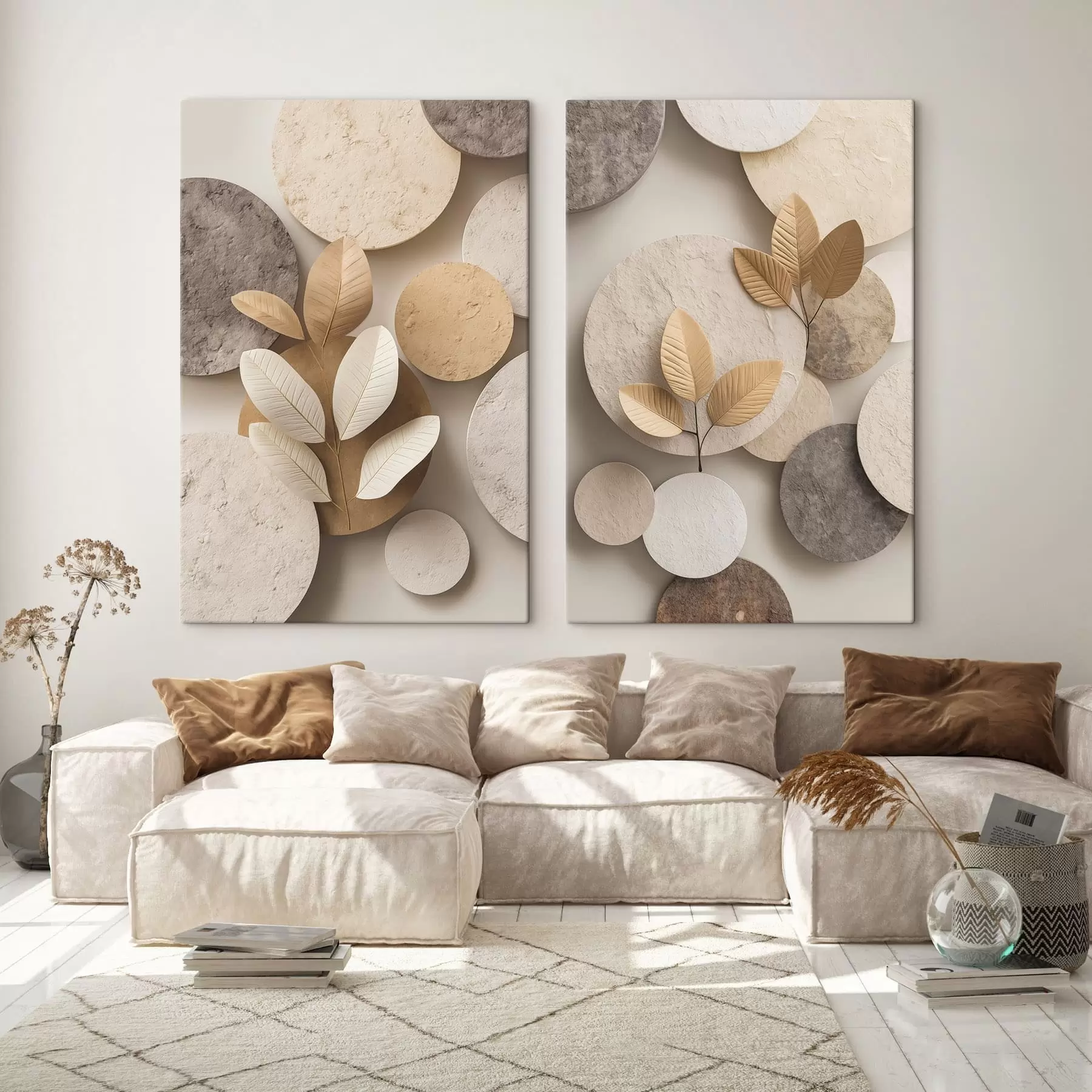 Tableau Compositions avec des feuilles et des cercles m30292