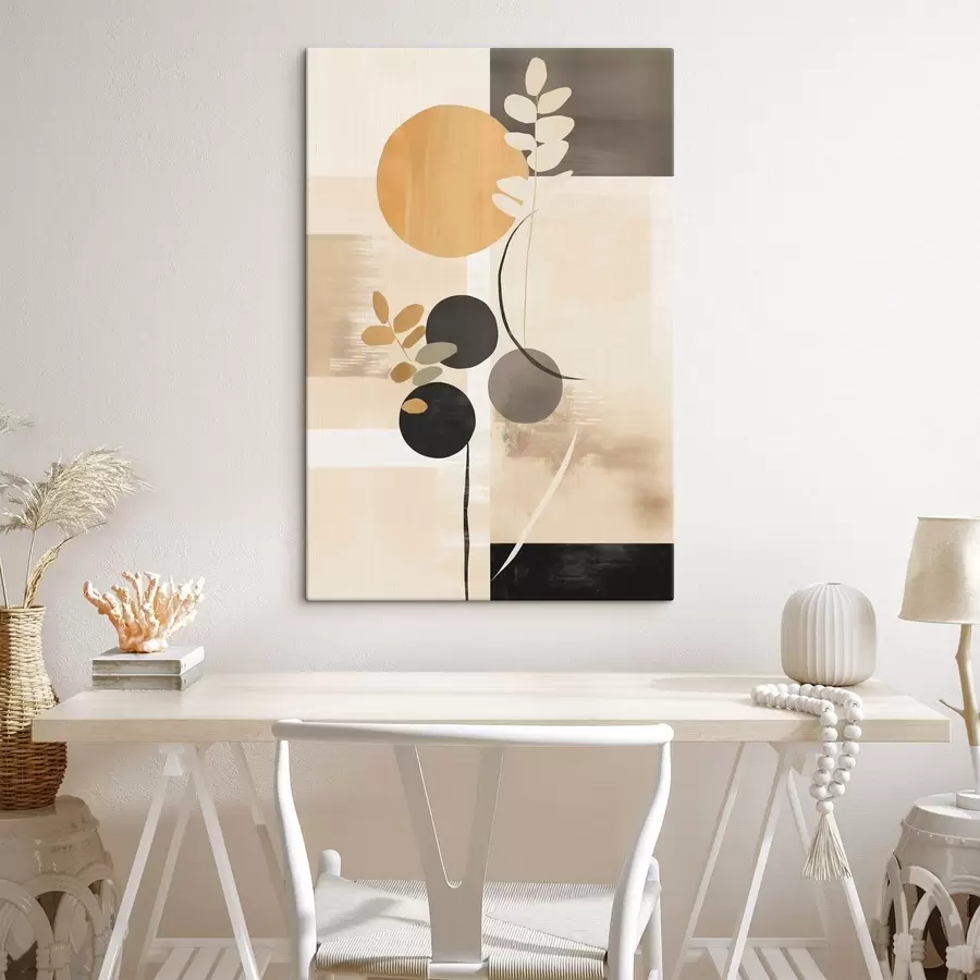 Tableau Une composition abstraite avec des feuilles et des cercles s48612