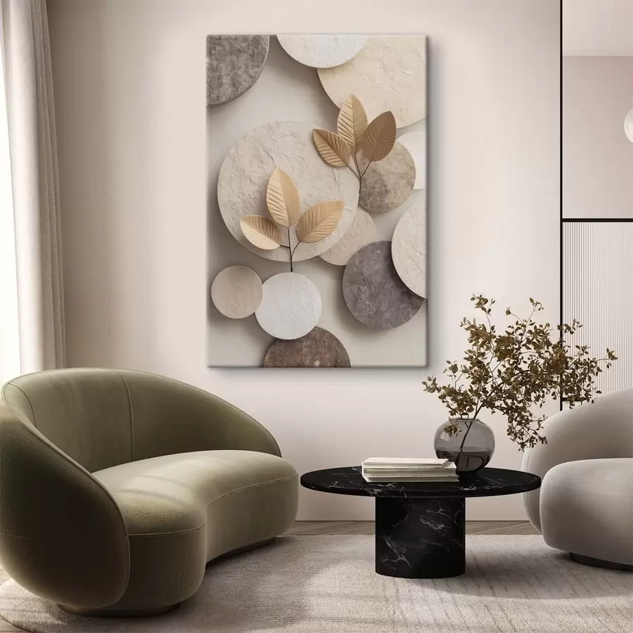 Tableau Une composition avec des feuilles et des cercles s48692