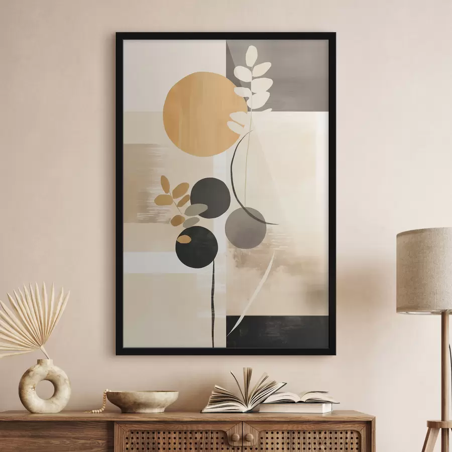 Papier peint Une composition abstraite avec des feuilles et des cercles f48612