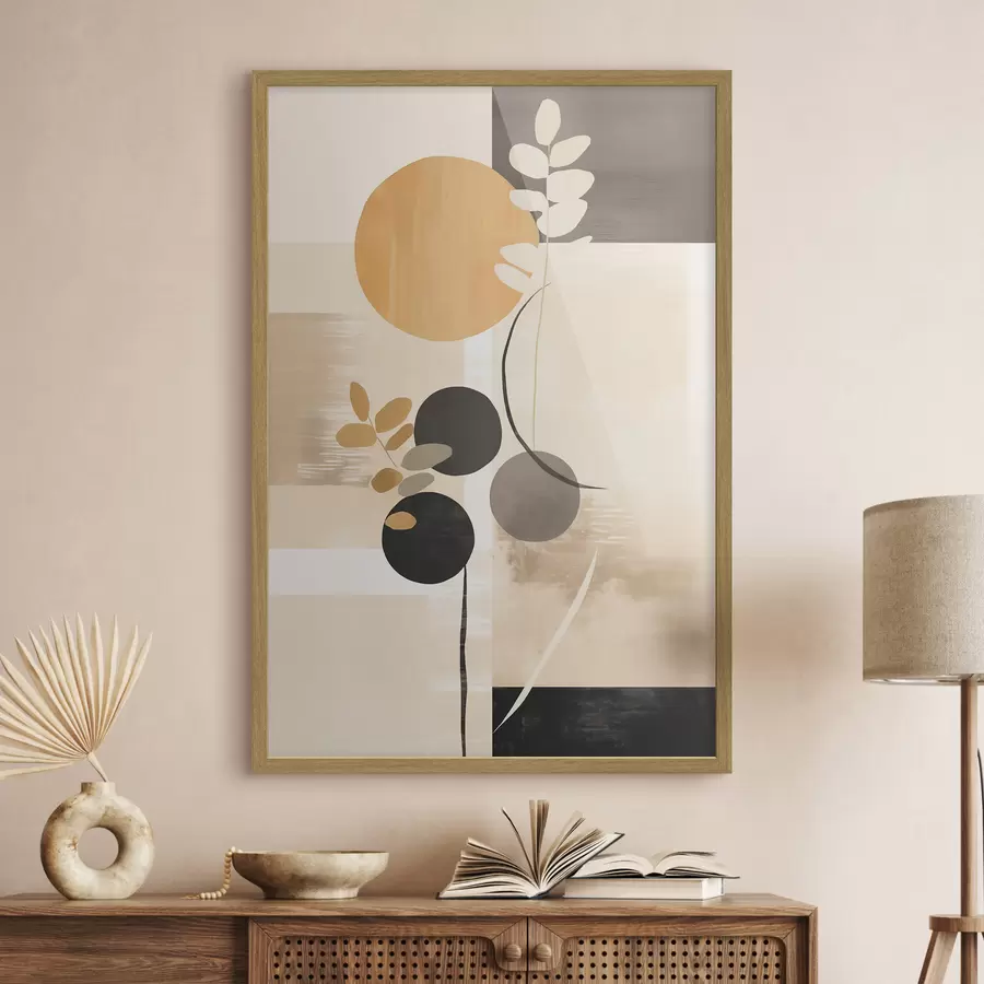 Papier peint Une composition abstraite avec des feuilles et des cercles f48612