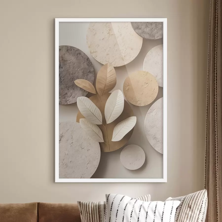 Papier peint Une composition avec des feuilles et des cercles f48691