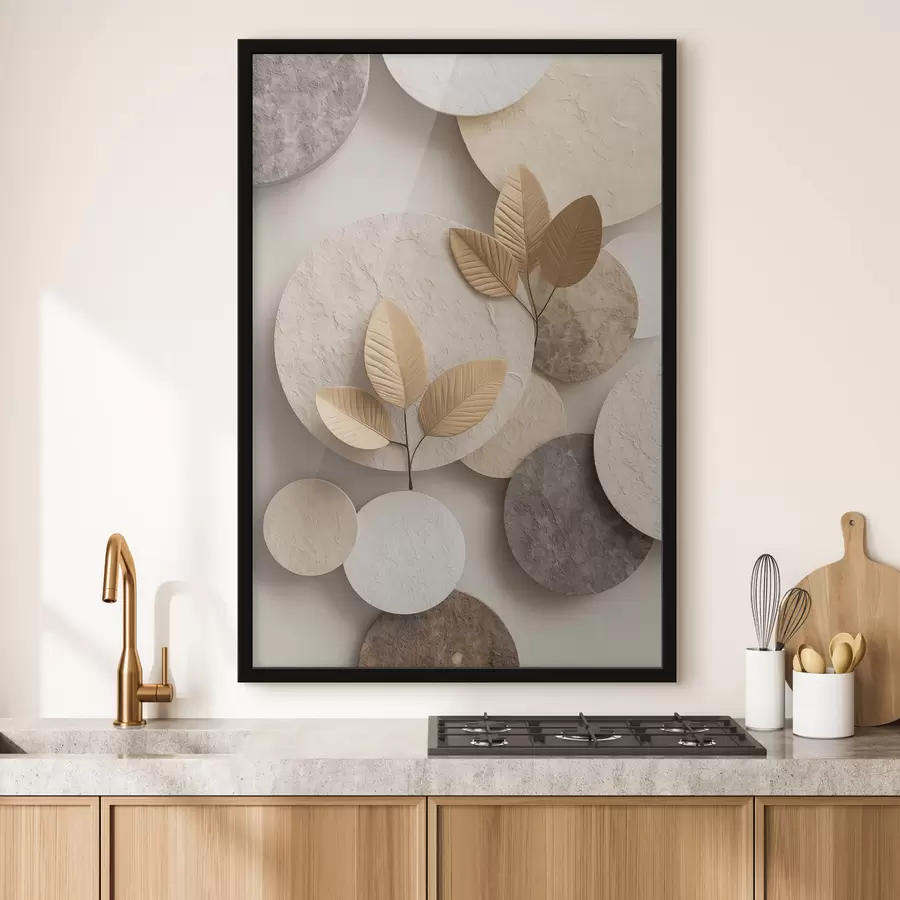 Papier peint Une composition avec des feuilles et des cercles f48692