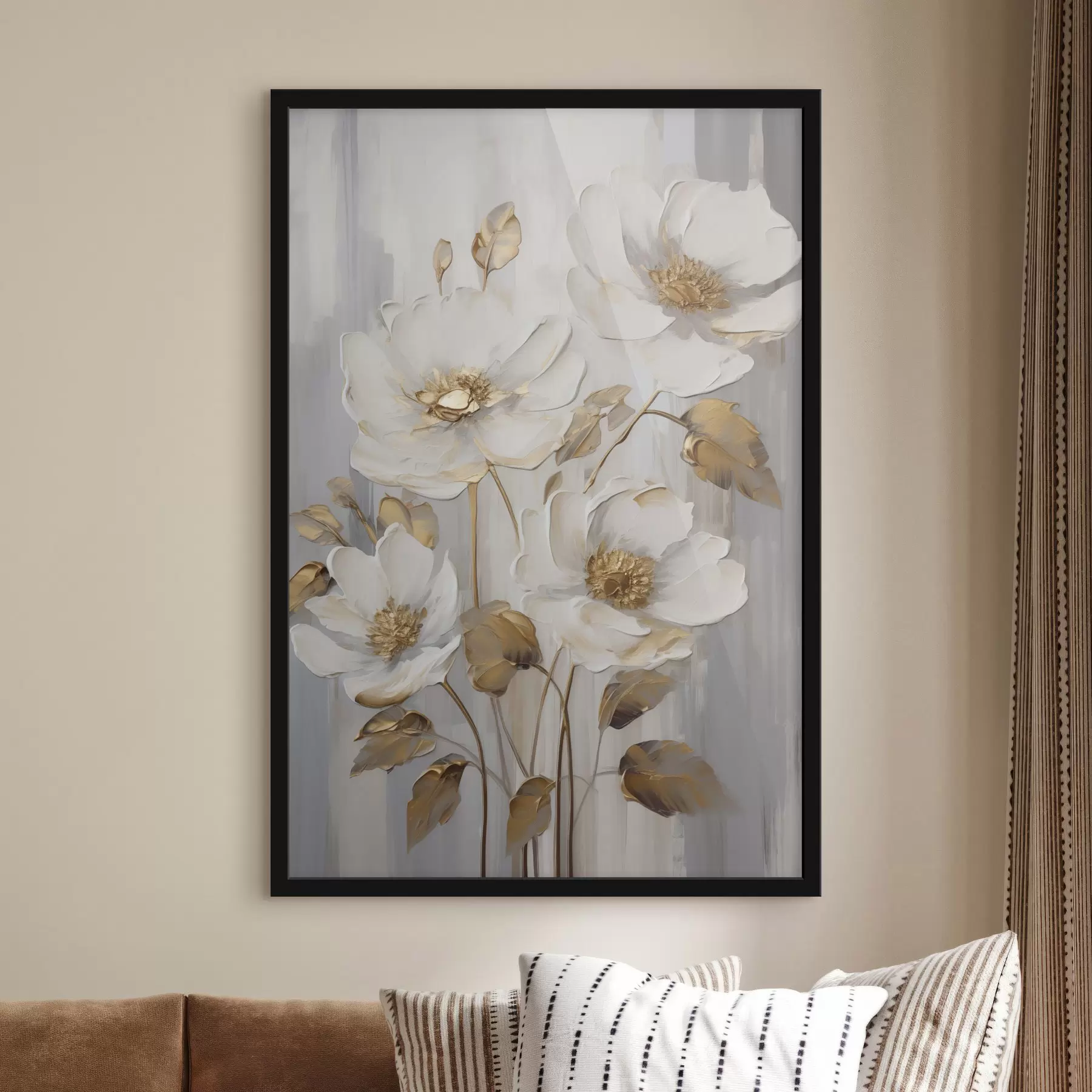Papier peint Des fleurs blanches rehaussées de touches jaunes sur un fond texturé f48722