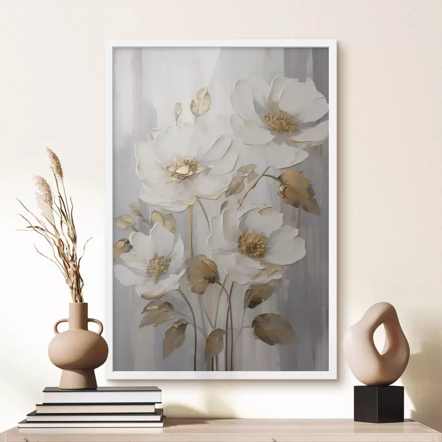 Papier peint Des fleurs blanches rehaussées de touches jaunes sur un fond texturé f48722