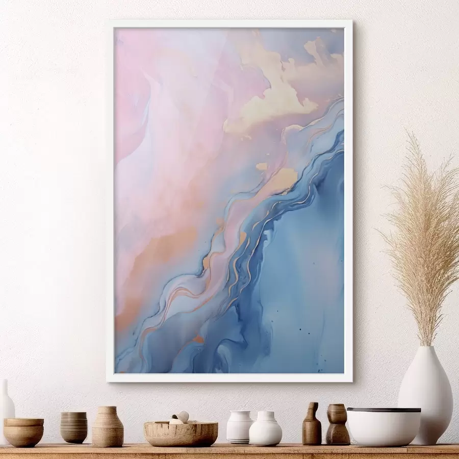 Papier peint Œuvre d'art fluide abstraite aux textures variées, avec des motifs tourbillonnants dans des tons roses et bleus f48729