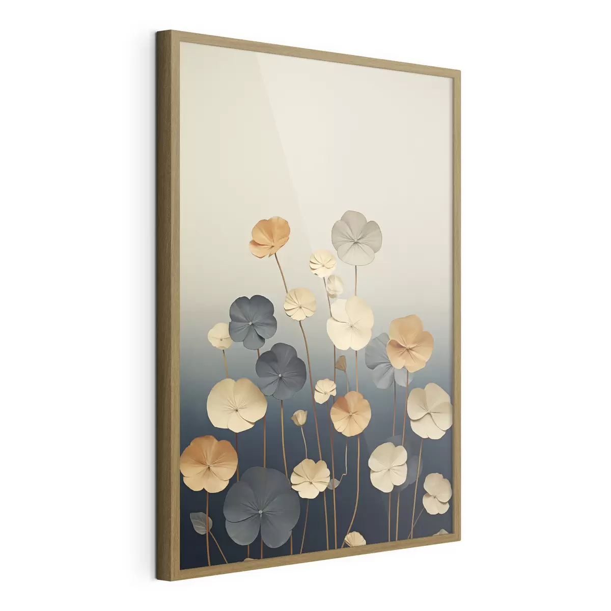Poster Des feuilles de nénuphar sur un fond sobre de beige et de bleu foncé f48733
