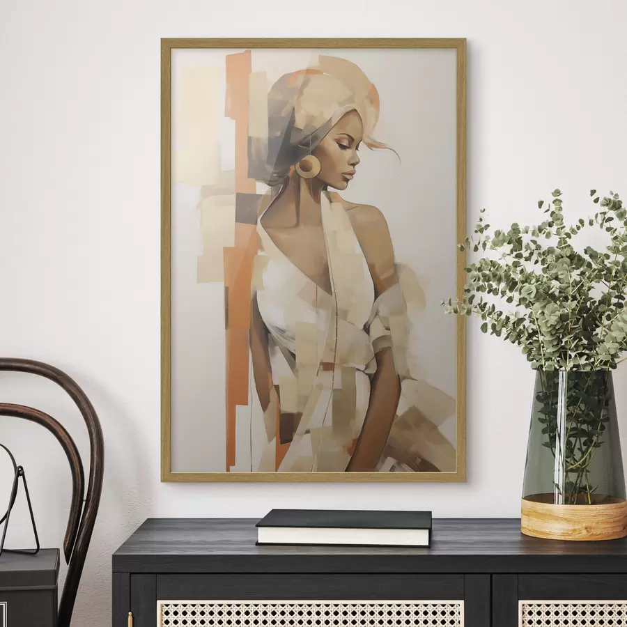 Papier peint Portrait abstrait d'une femme avec des formes orange et beiges f48735