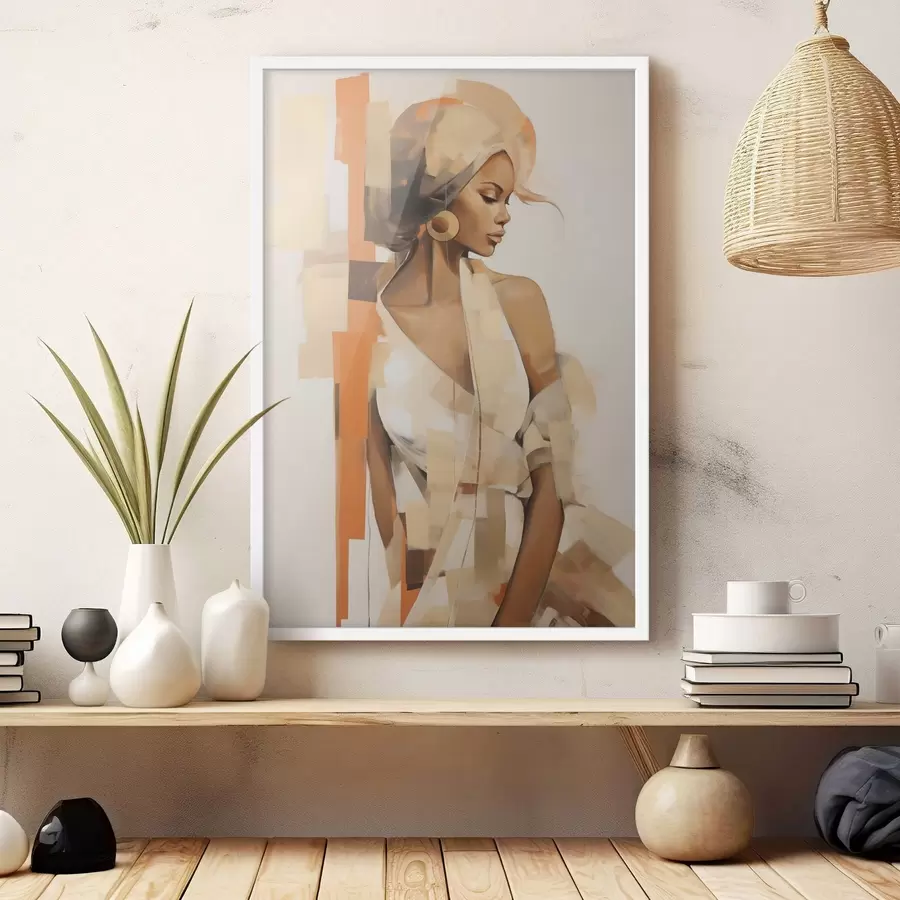 Papier peint Portrait abstrait d'une femme avec des formes orange et beiges f48735