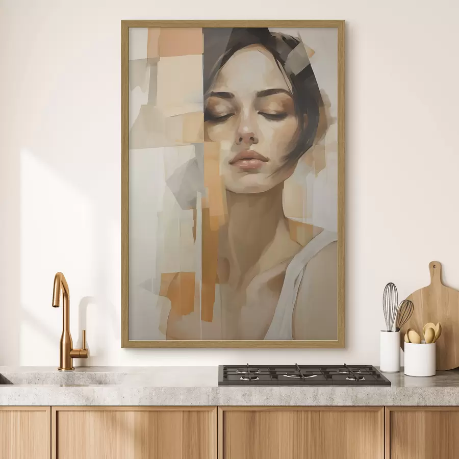 Papier peint Portrait abstrait d'une femme avec des formes orange et beiges f48736