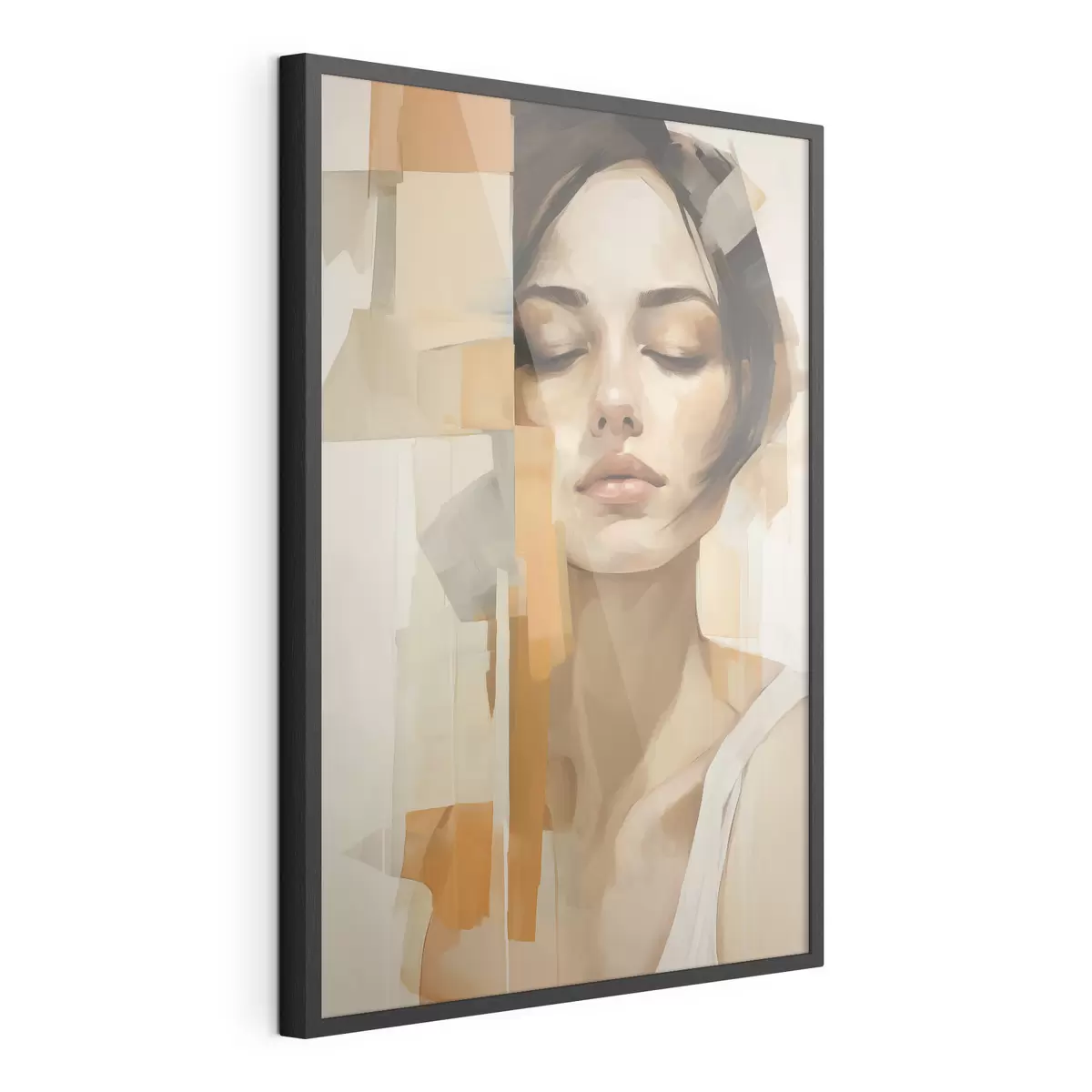 Poster Portrait abstrait d'une femme avec des formes orange et beiges f48736