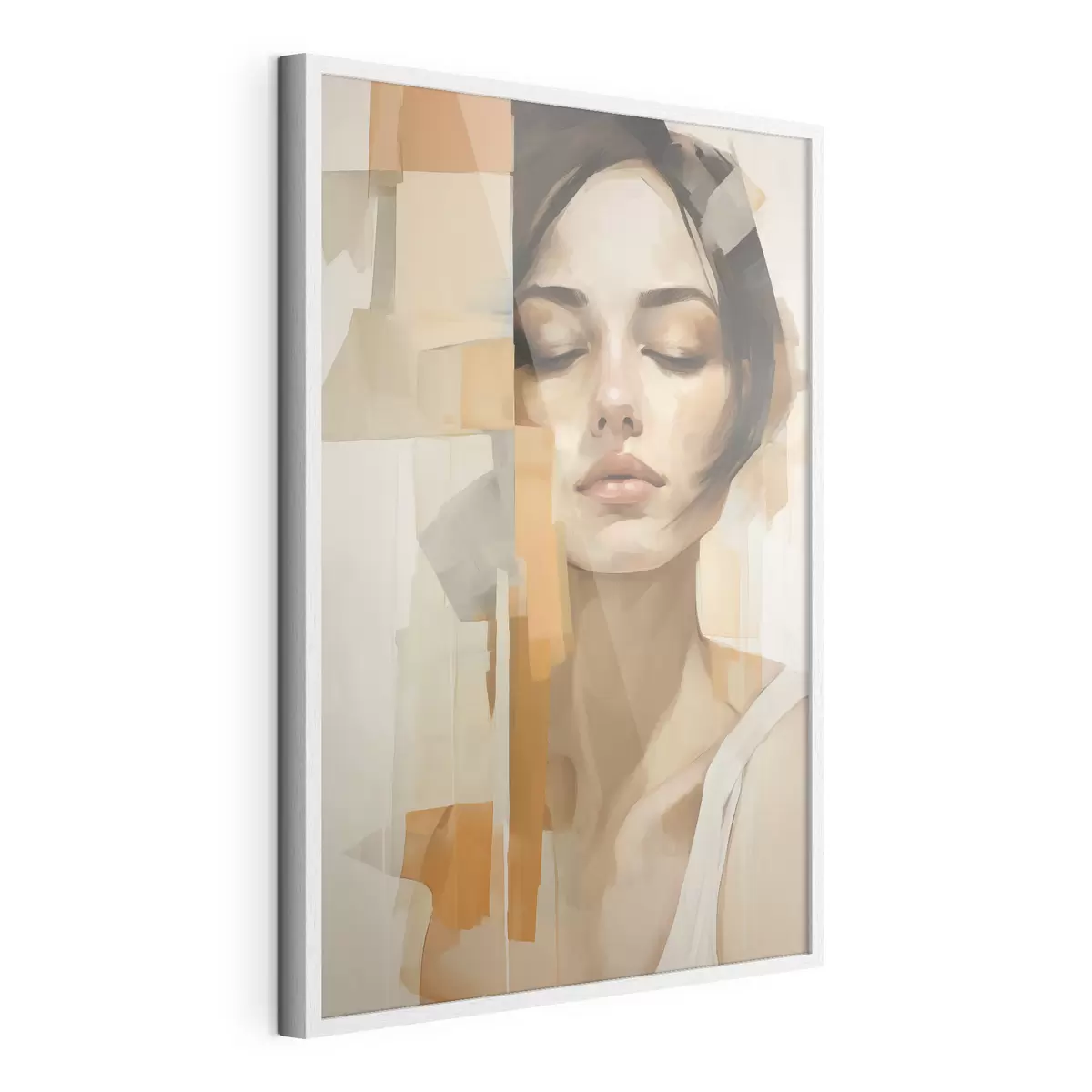 Poster Portrait abstrait d'une femme avec des formes orange et beiges f48736